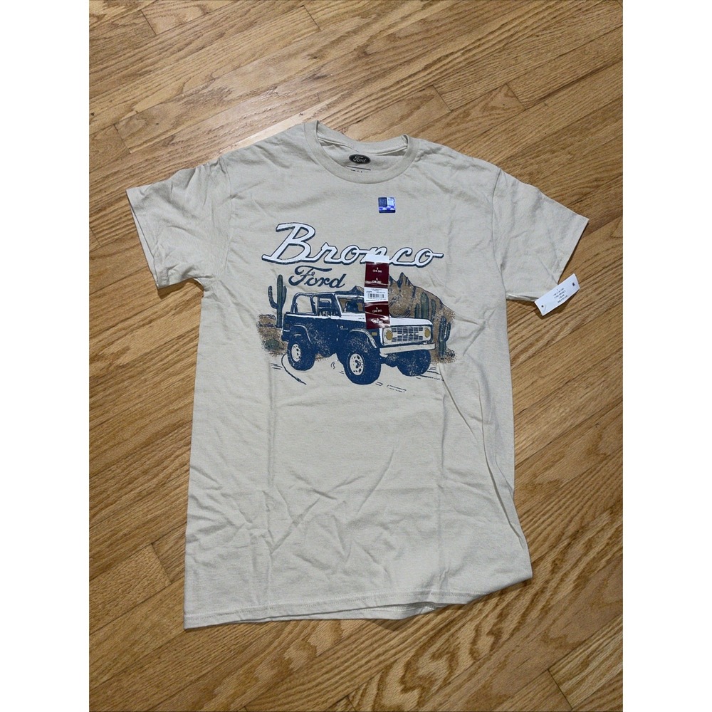 NWT Official Ford Bronco Retro Print Beige Short Sleeve Shirt Size Small 34-36